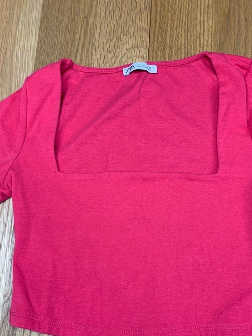 Zara Coral Square-Neck Crop Top